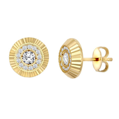 9ct Gold  CZ Fluted Bezel Sunburst Stud Earrings, 10mm - JES348