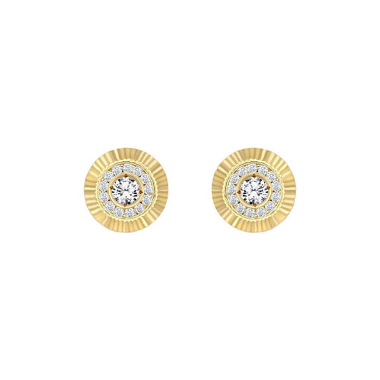 9ct Gold  CZ Fluted Bezel Sunburst Stud Earrings, 10mm - JES348