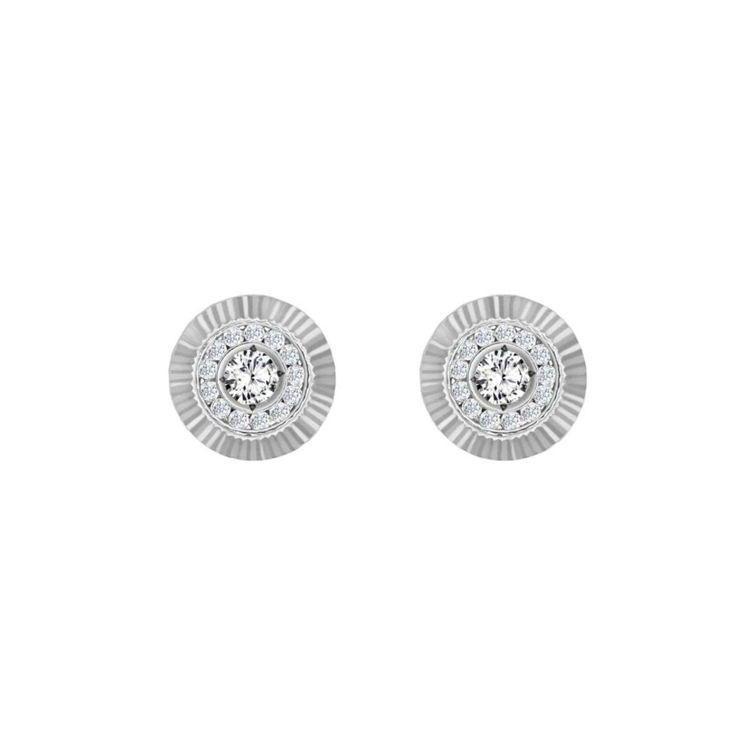 9ct White Gold  CZ Fluted Bezel Stud Earrings, 8mm - JES349