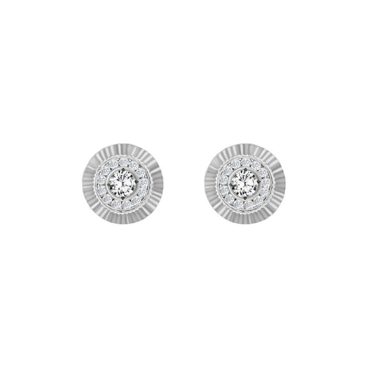 9ct White Gold  CZ Fluted Bezel Stud Earrings, 8mm - JES349