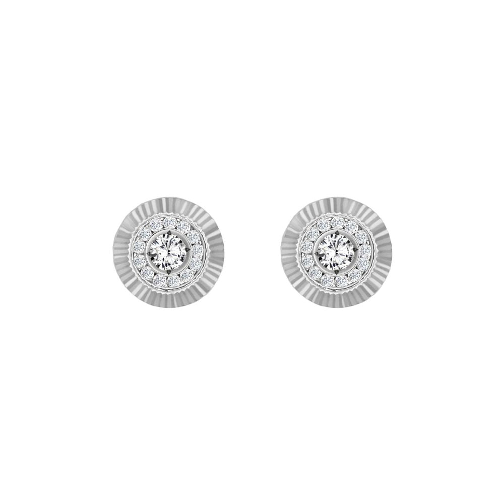 9ct White Gold  CZ Fluted Bezel Sunburst Stud Earrings, 8mm - JES349