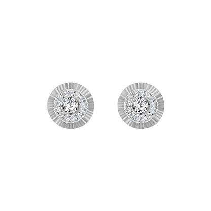 9ct White Gold  CZ Fluted Bezel Sunburst Stud Earrings, 8mm - JES349