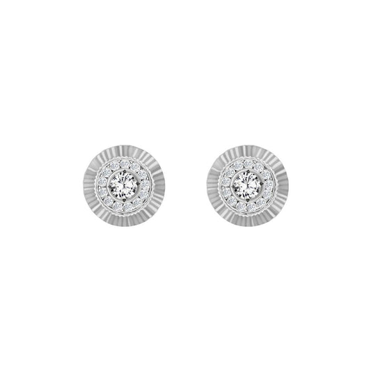 9ct White Gold  CZ Fluted Bezel Sunburst Stud Earrings, 8mm - JES349