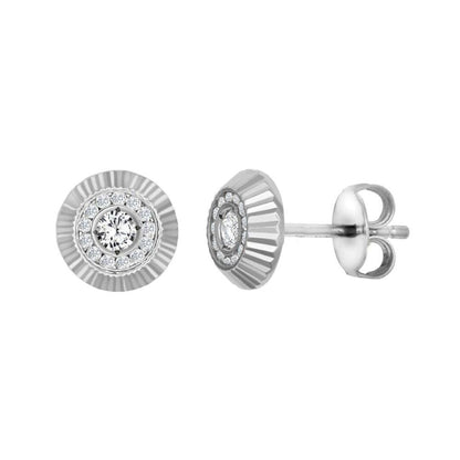 9ct White Gold  CZ Fluted Bezel Stud Earrings, 8mm - JES349