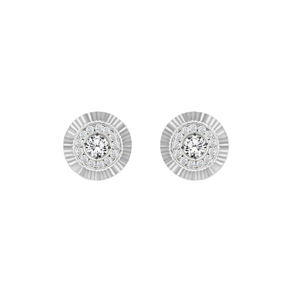 9ct White Gold  CZ Fluted Bezel Sunburst Stud Earrings, 10mm - JES350