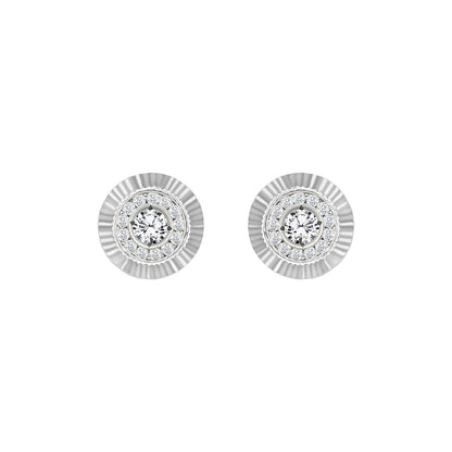 9ct White Gold  CZ Fluted Bezel Sunburst Stud Earrings, 10mm - JES350