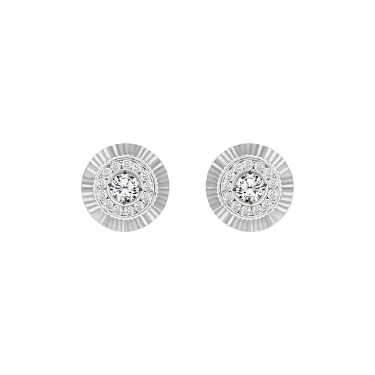9ct White Gold  CZ Fluted Bezel Sunburst Stud Earrings, 10mm - JES350