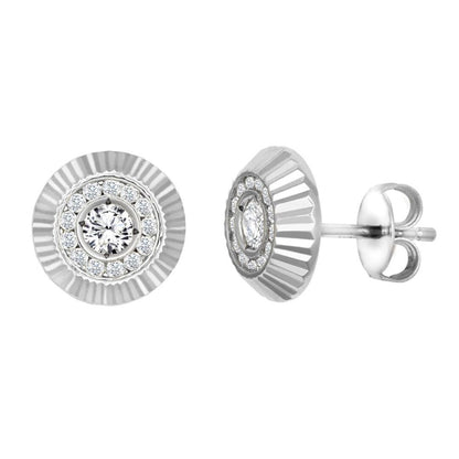 9ct White Gold  CZ Fluted Bezel Stud Earrings, 10mm - JES350