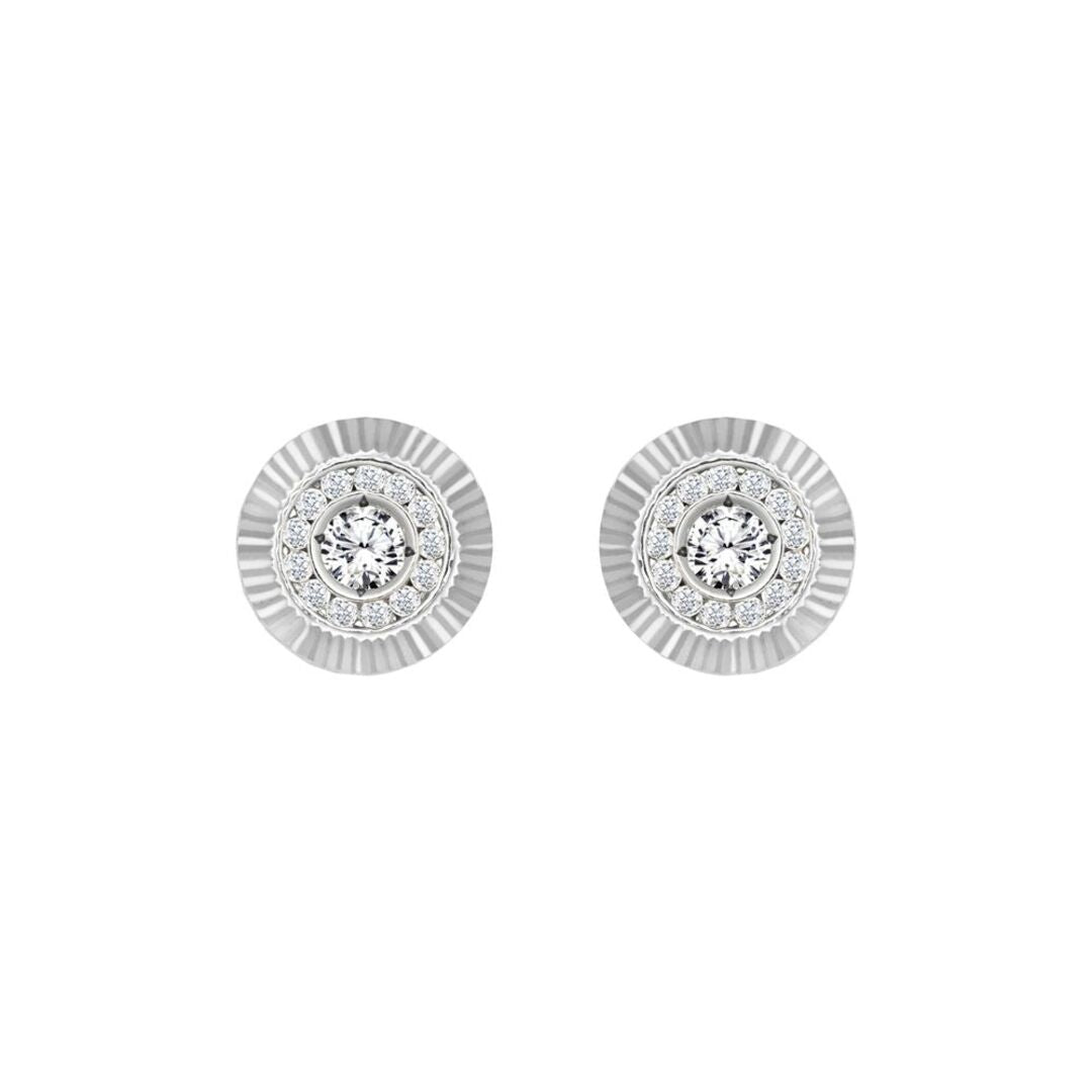 9ct White Gold  CZ Fluted Bezel Stud Earrings, 10mm - JES350