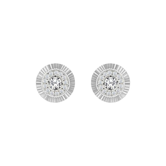 9ct White Gold  CZ Fluted Bezel Stud Earrings, 10mm - JES350