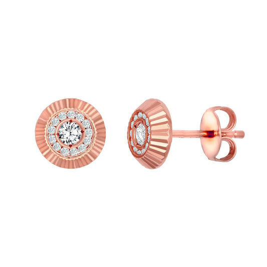 9ct Rose Gold  CZ Fluted Bezel Sunburst Stud Earrings, 8mm - JES351