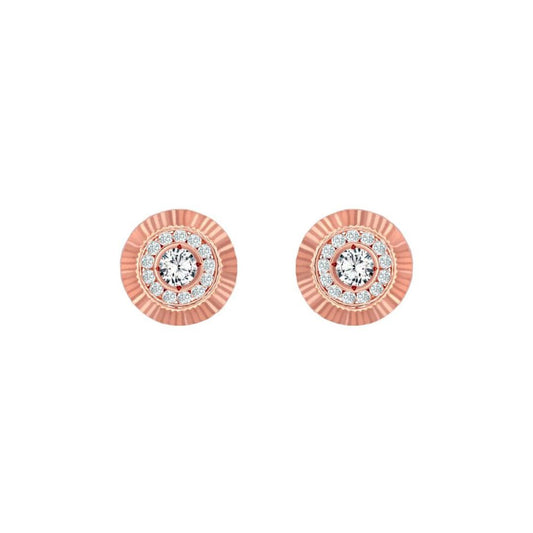 9ct Rose Gold  CZ Fluted Bezel Sunburst Stud Earrings, 8mm - JES351