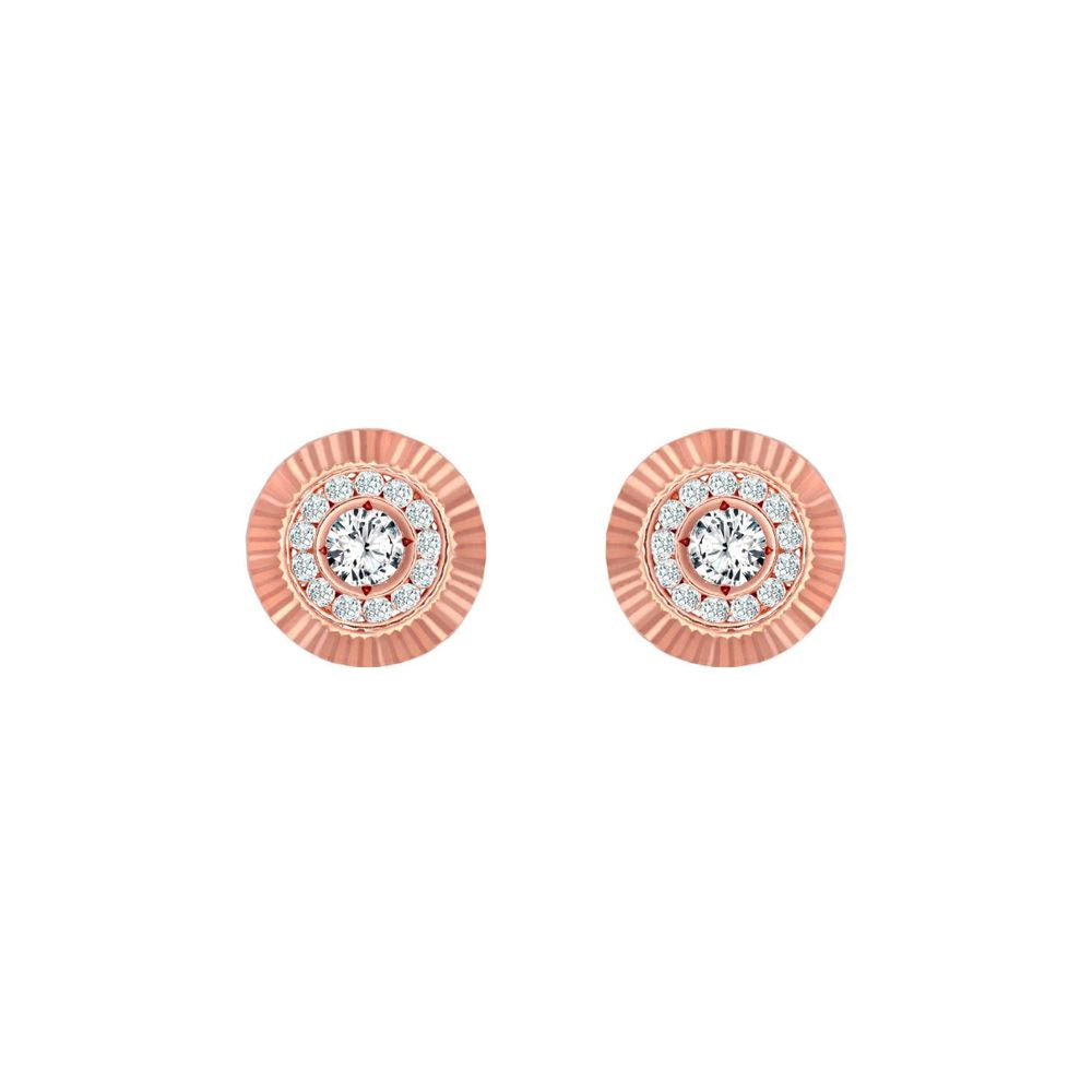 9ct Rose Gold  CZ Fluted Bezel Sunburst Stud Earrings, 8mm - JES351