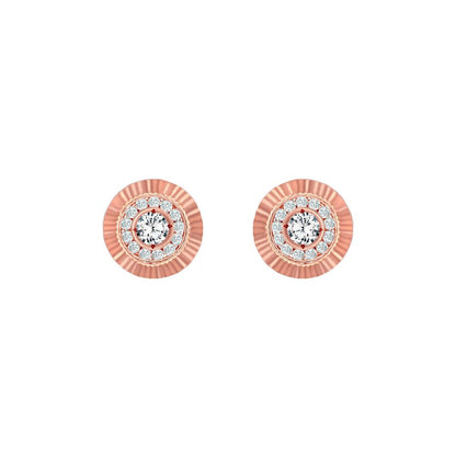 9ct Rose Gold  CZ Fluted Bezel Sunburst Stud Earrings, 8mm - JES351