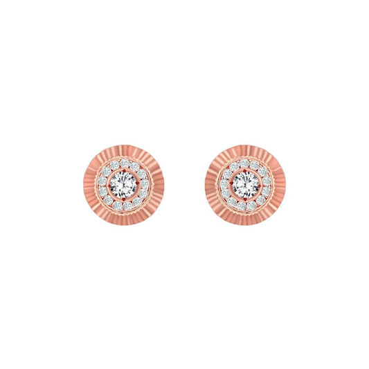 9ct Rose Gold  CZ Fluted Bezel Sunburst Stud Earrings, 8mm - JES351