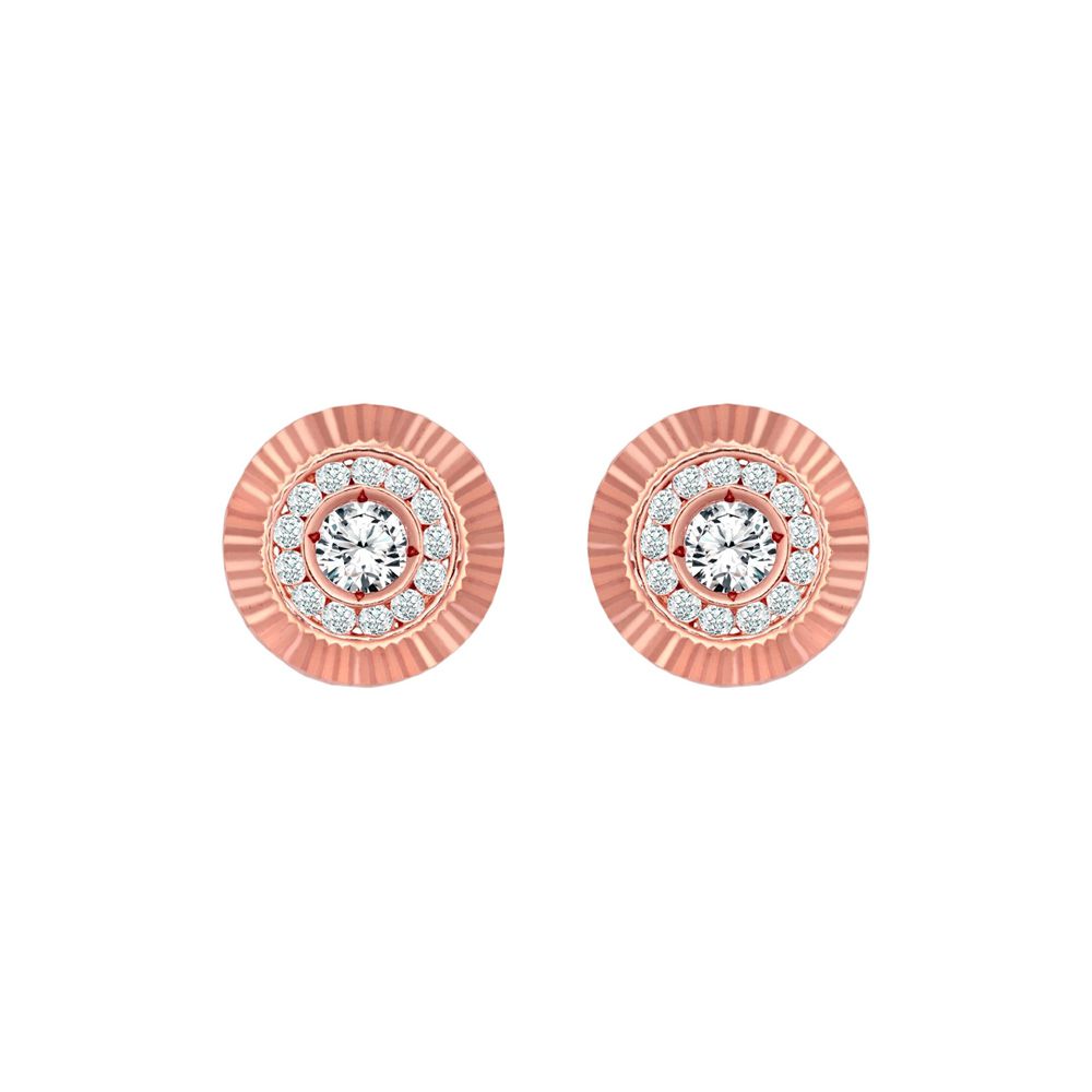 9ct Rose Gold  CZ Fluted Bezel Sunburst Stud Earrings, 10mm - JES352