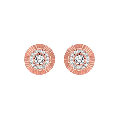 9ct Rose Gold  CZ Fluted Bezel Sunburst Stud Earrings, 10mm - JES352