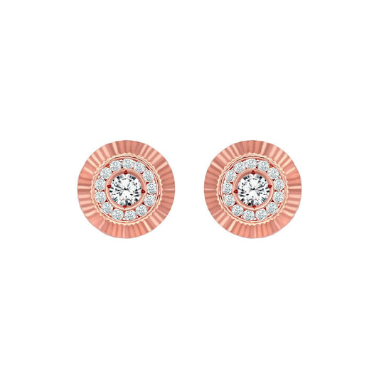 9ct Rose Gold  CZ Fluted Bezel Sunburst Stud Earrings, 10mm - JES352