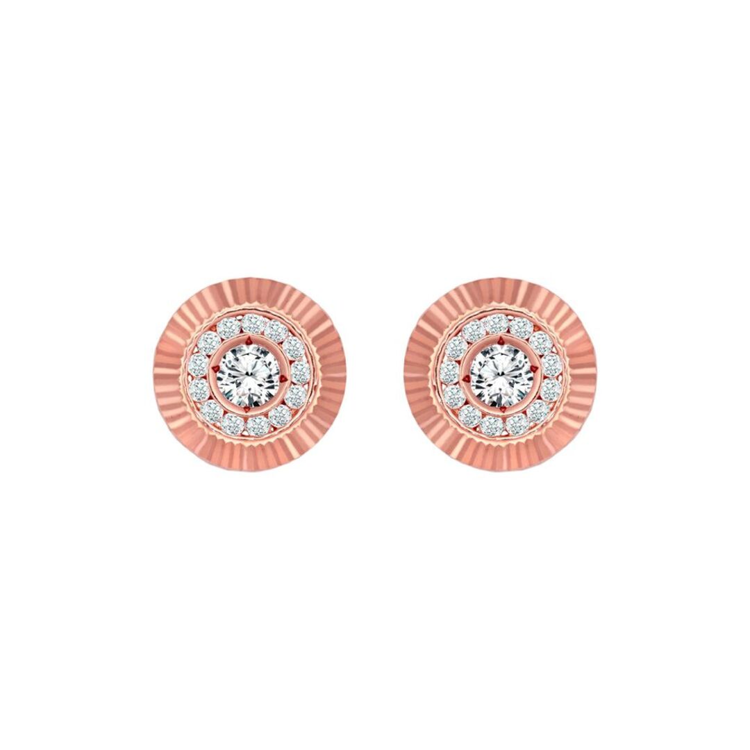 9ct Rose Gold  CZ Fluted Bezel Sunburst Stud Earrings, 10mm - JES352