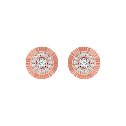 9ct Rose Gold  CZ Fluted Bezel Sunburst Stud Earrings, 10mm - JES352