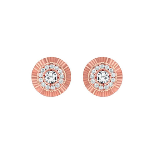 9ct Rose Gold  CZ Fluted Bezel Sunburst Stud Earrings, 10mm - JES352