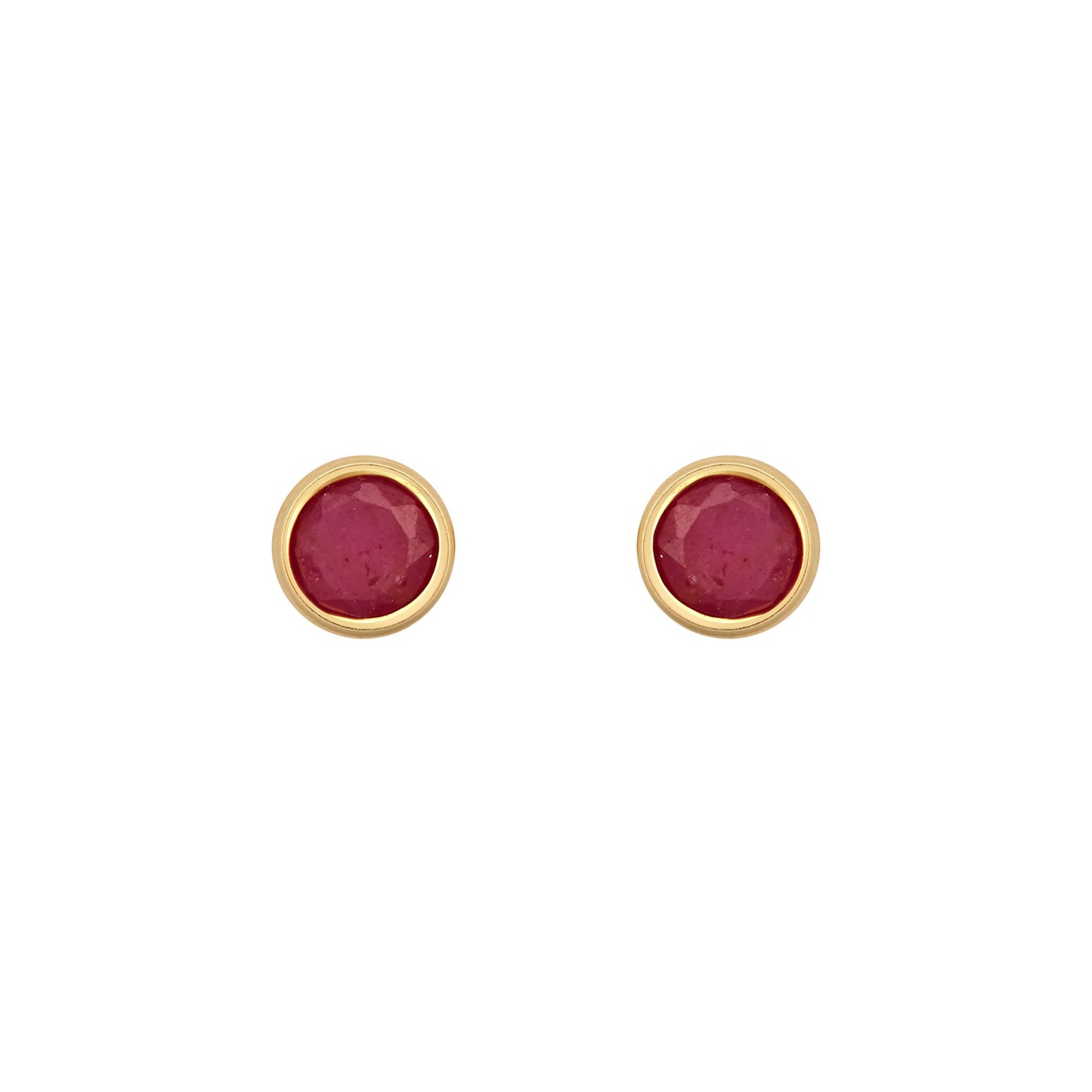 9ct Gold  Red Ruby Bezel Solitaire Stud Earrings, 3mm - JES353