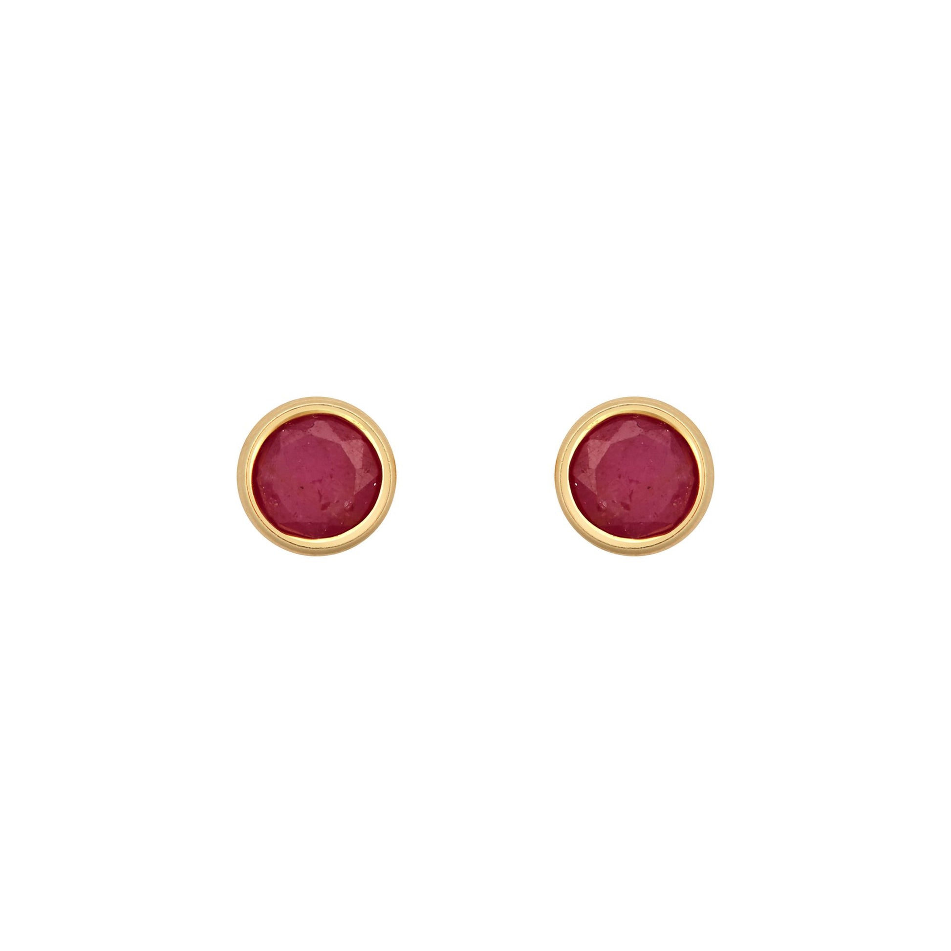 9ct Gold  Red Ruby Bezel Solitaire Stud Earrings, 3mm - JES353