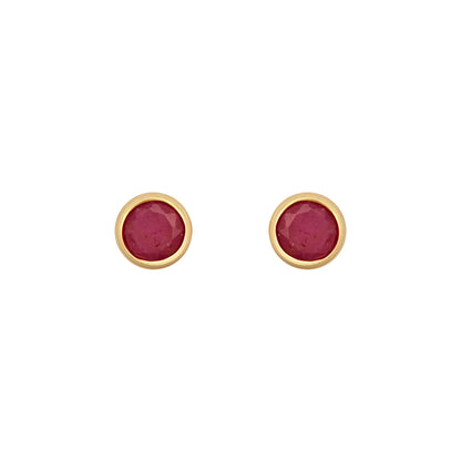 9ct Gold  Red Ruby Bezel Solitaire Stud Earrings, 3mm - JES353