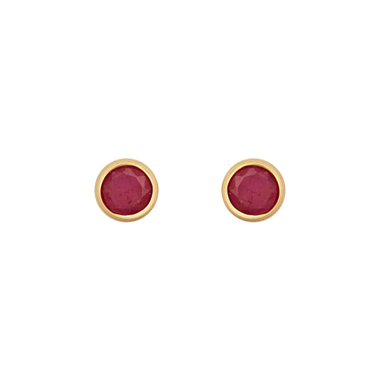 9ct Gold  Red Ruby Bezel Solitaire Stud Earrings, 3mm - JES353