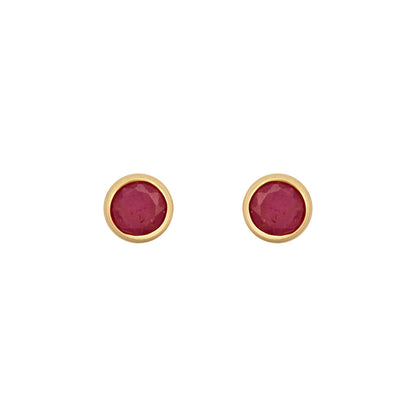 9ct Gold  Red Ruby Bezel Solitaire Stud Earrings, 3mm 0.20CTS - JES353