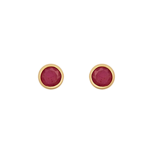 9ct Gold  Red Ruby Bezel Solitaire Stud Earrings, 3mm 0.20CTS - JES353