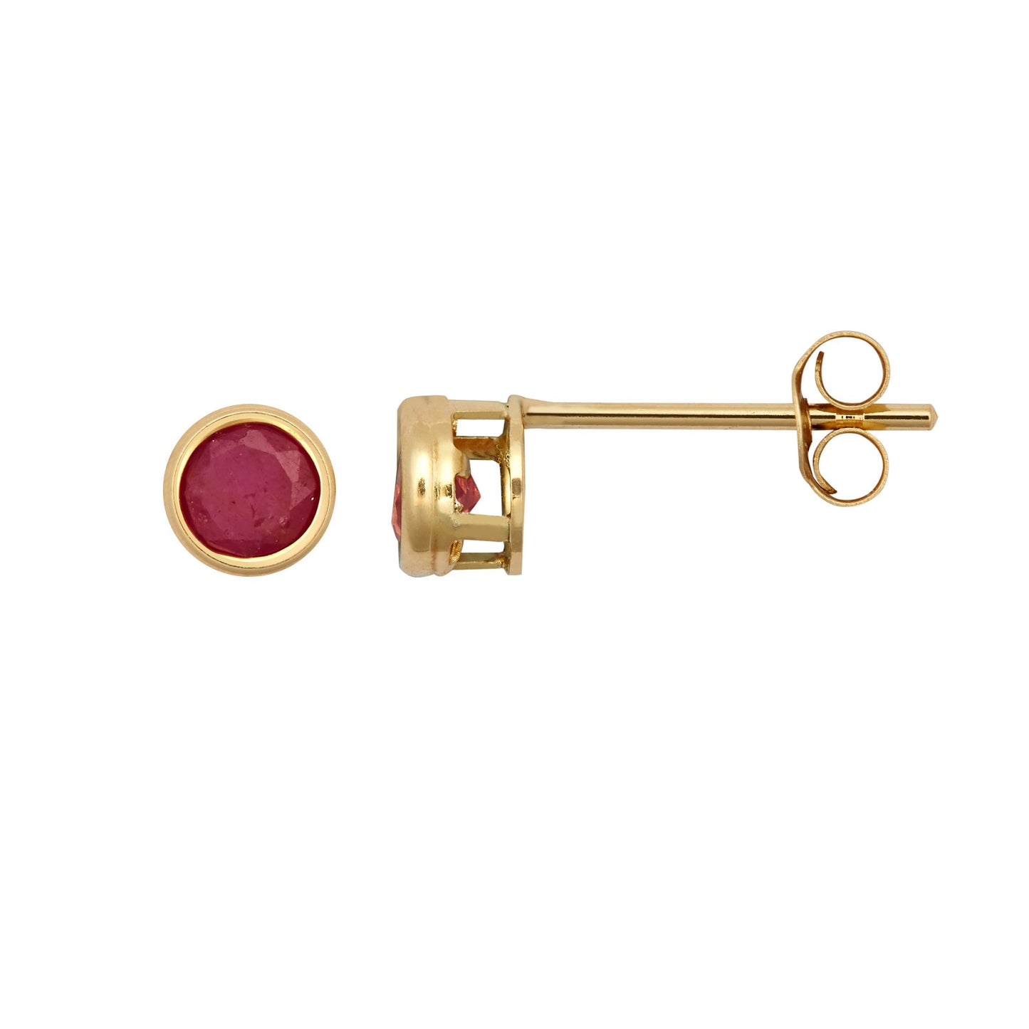 9ct Gold  Red Ruby Bezel Solitaire Stud Earrings, 3mm - JES353