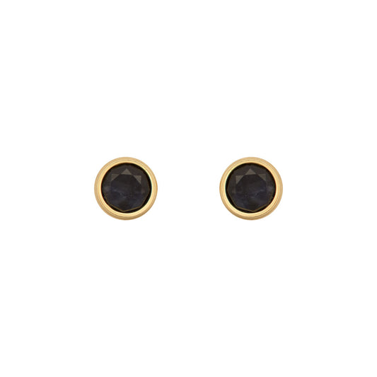 9ct Gold  Blue Sapphire Bezel Solitaire Stud Earrings, 3mm - JES354