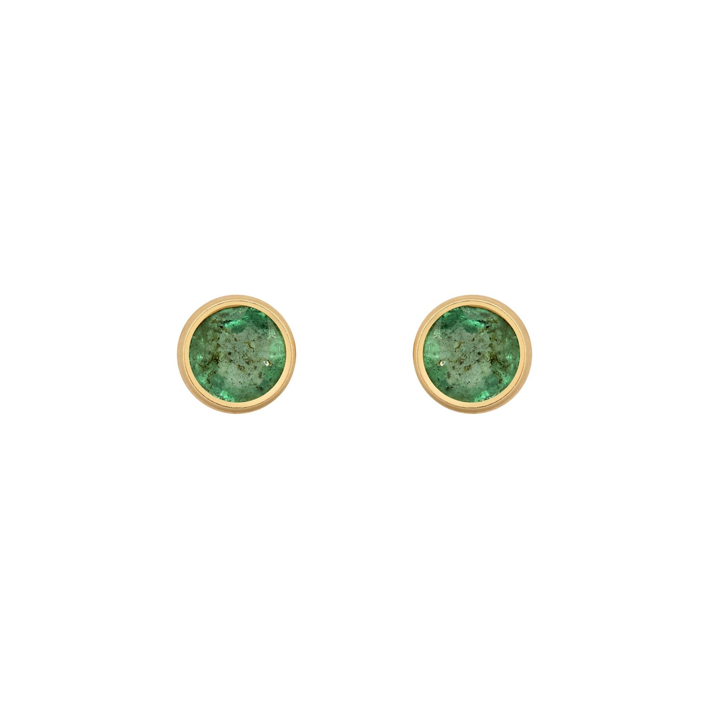 9ct Gold  Green Emerald Bezel Solitaire Stud Earrings, 3mm - JES355