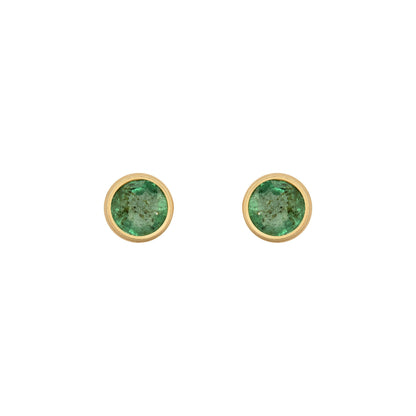 9ct Gold  Green Emerald Bezel Solitaire Stud Earrings, 3mm - JES355