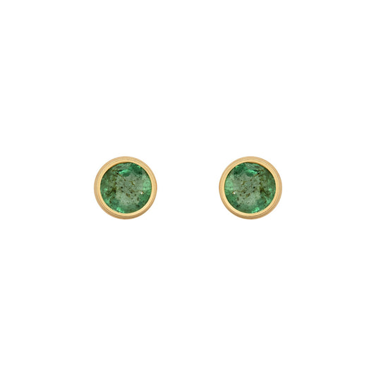 9ct Gold  Green Emerald Bezel Solitaire Stud Earrings, 3mm - JES355