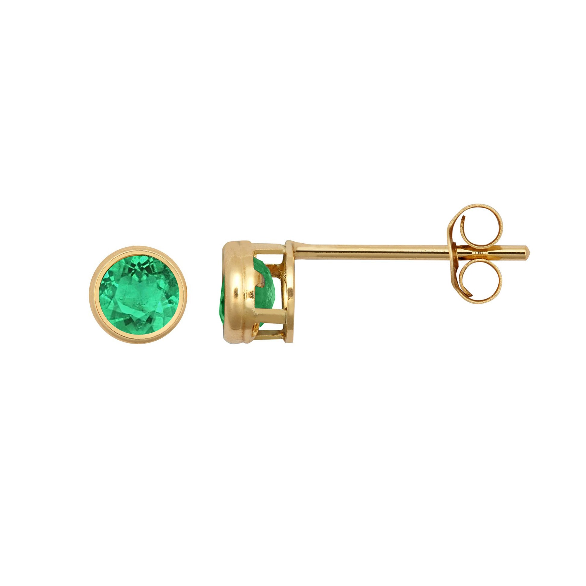 9ct Gold  Green Emerald Bezel Solitaire Stud Earrings, 3mm 0.20CTS - JES355