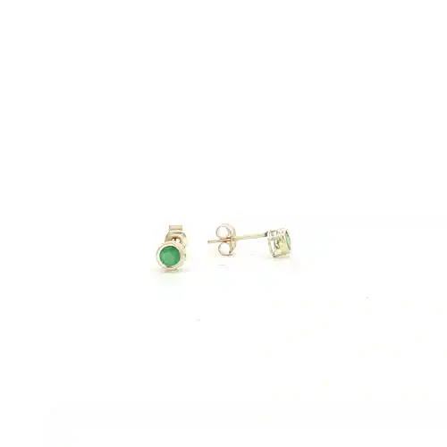 9ct Gold  Green Emerald Bezel Solitaire Stud Earrings, 3mm 0.20CTS - JES355