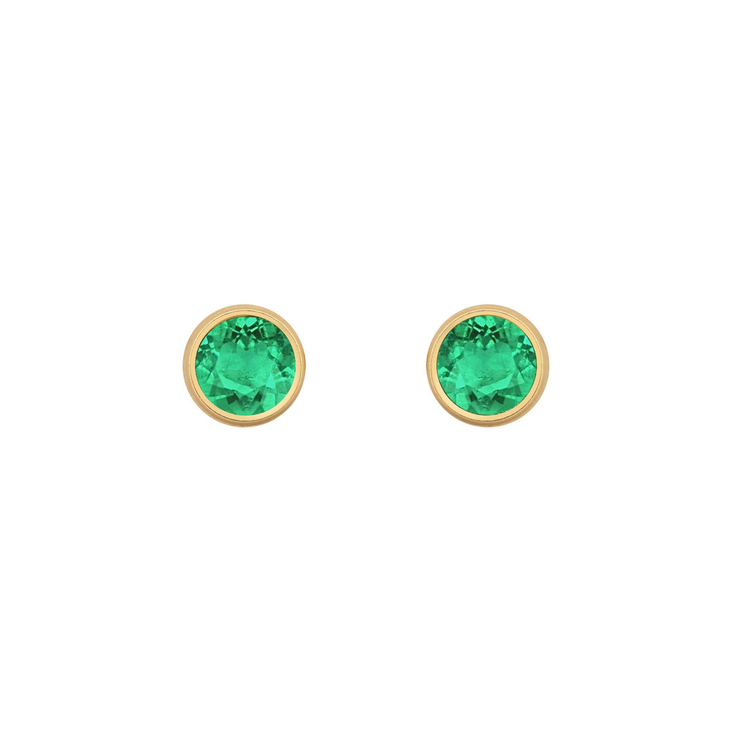 9ct Gold  Green Emerald Bezel Solitaire Stud Earrings, 3mm - JES355
