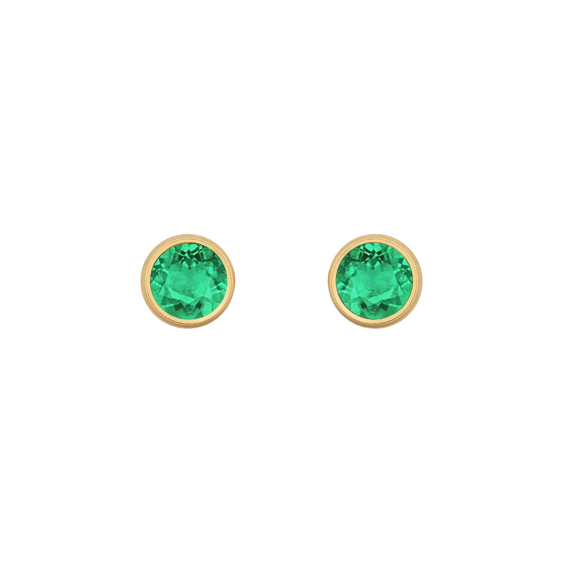 9ct Gold  Green Emerald Bezel Solitaire Stud Earrings, 3mm - JES355