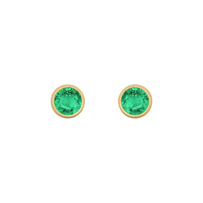 9ct Gold  Green Emerald Bezel Solitaire Stud Earrings, 3mm - JES355