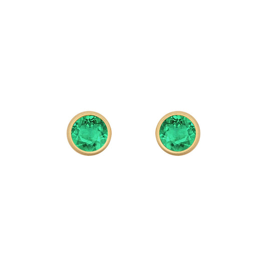 9ct Gold  Green Emerald Bezel Solitaire Stud Earrings, 3mm - JES355