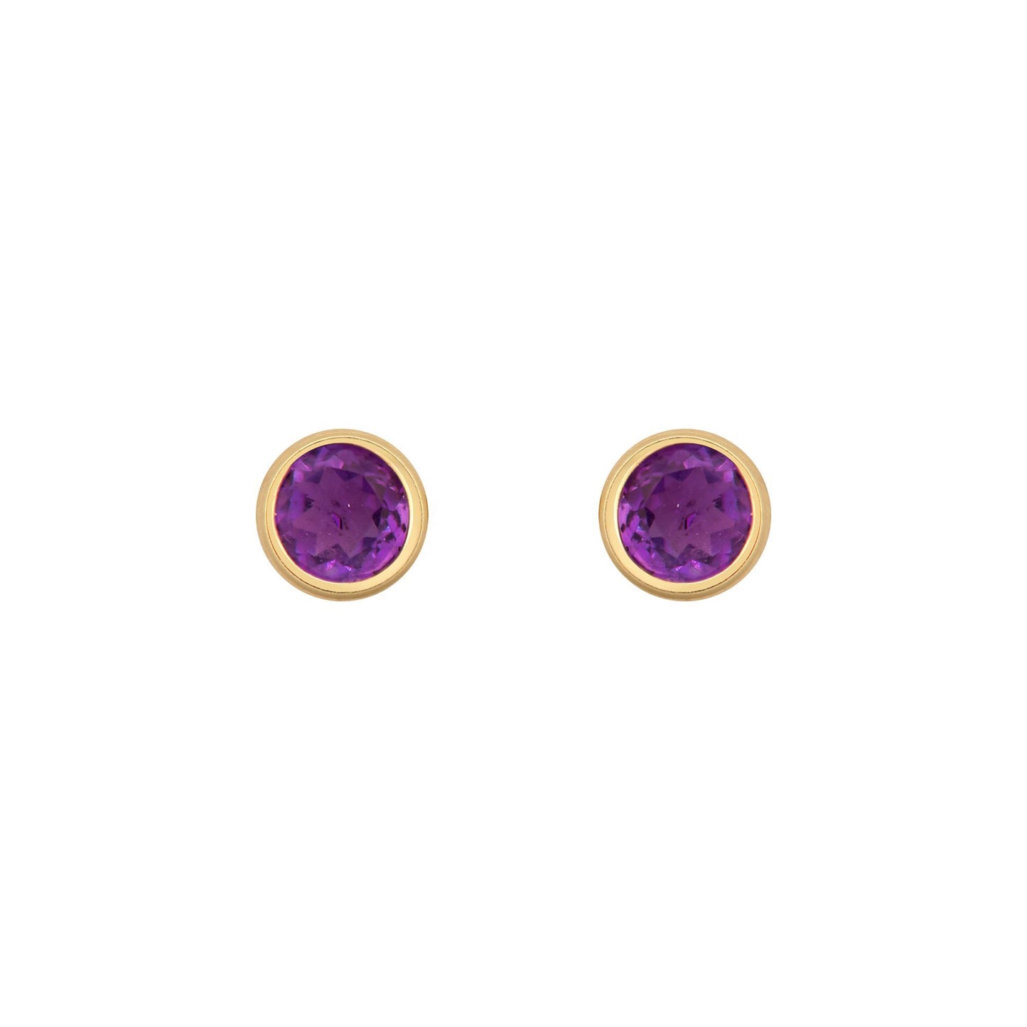 9ct Gold  Purple Amethyst Bezel Stud Earrings, 3mm 0.20CTS - JES356