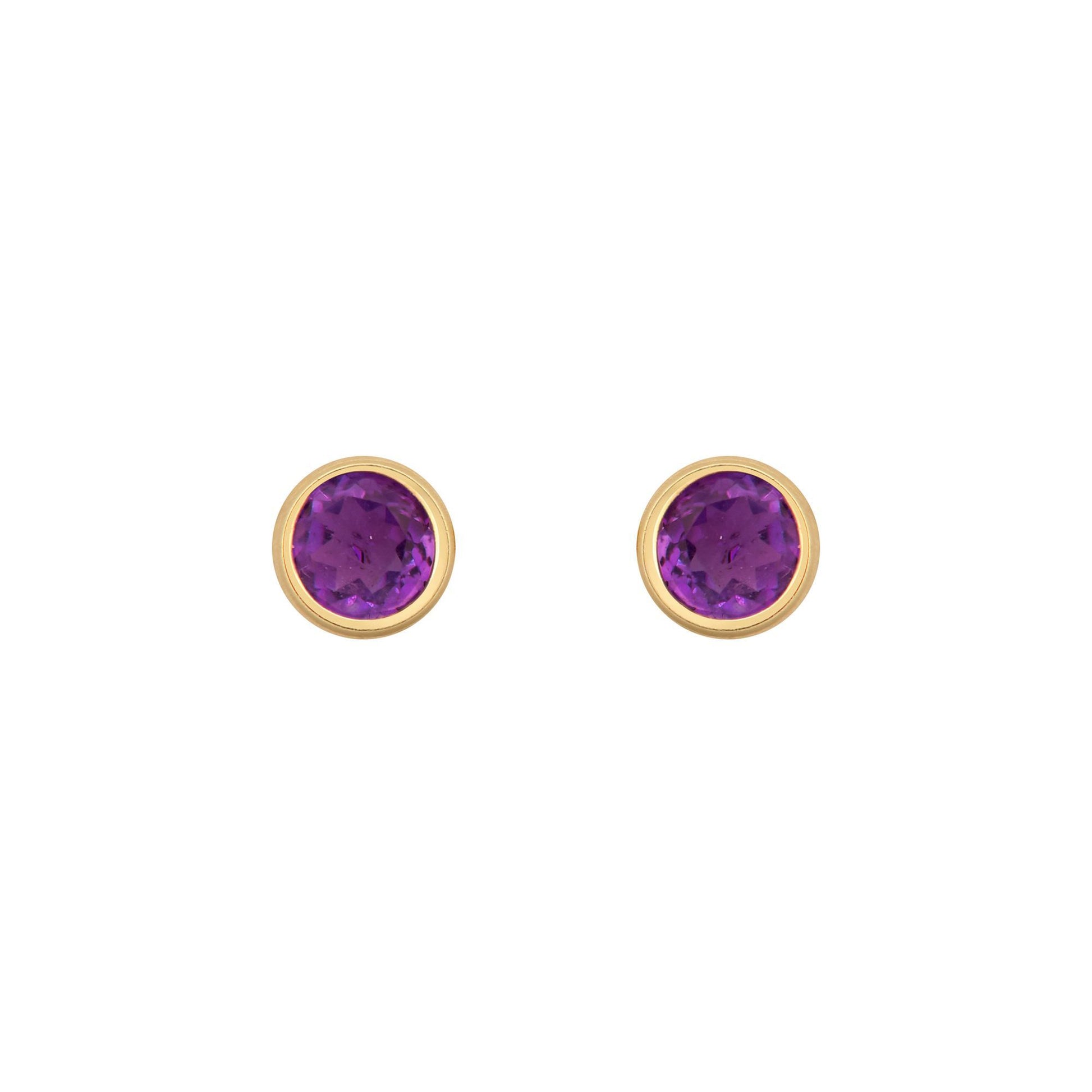 9ct Gold  Purple Amethyst Bezel Stud Earrings, 3mm 0.20CTS - JES356