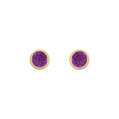 9ct Gold  Purple Amethyst Bezel Stud Earrings, 3mm 0.20CTS - JES356