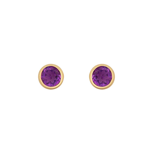 9ct Gold  Purple Amethyst Bezel Stud Earrings, 3mm 0.20CTS - JES356