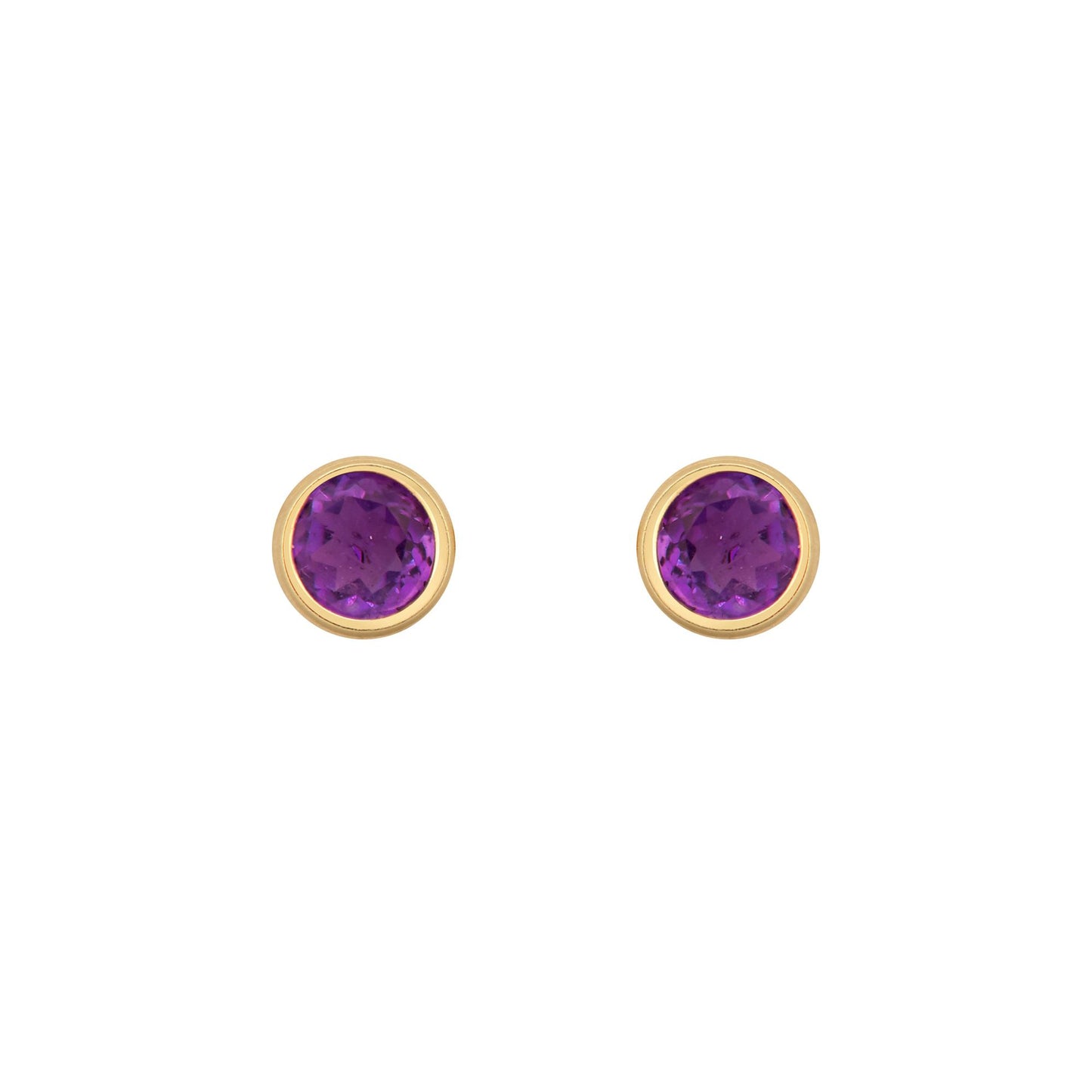 9ct Gold  Purple Amethyst Bezel Solitaire Stud Earrings, 3mm - JES356