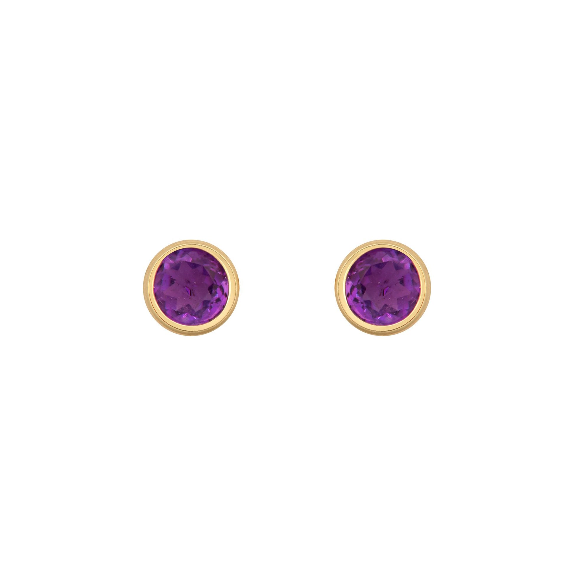 9ct Gold  Purple Amethyst Bezel Solitaire Stud Earrings, 3mm - JES356