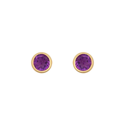 9ct Gold  Purple Amethyst Bezel Solitaire Stud Earrings, 3mm - JES356