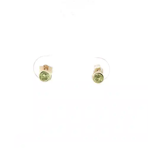 9ct Gold  Light Green Peridot Bezel Solitaire Stud Earrings, 3mm - JES357